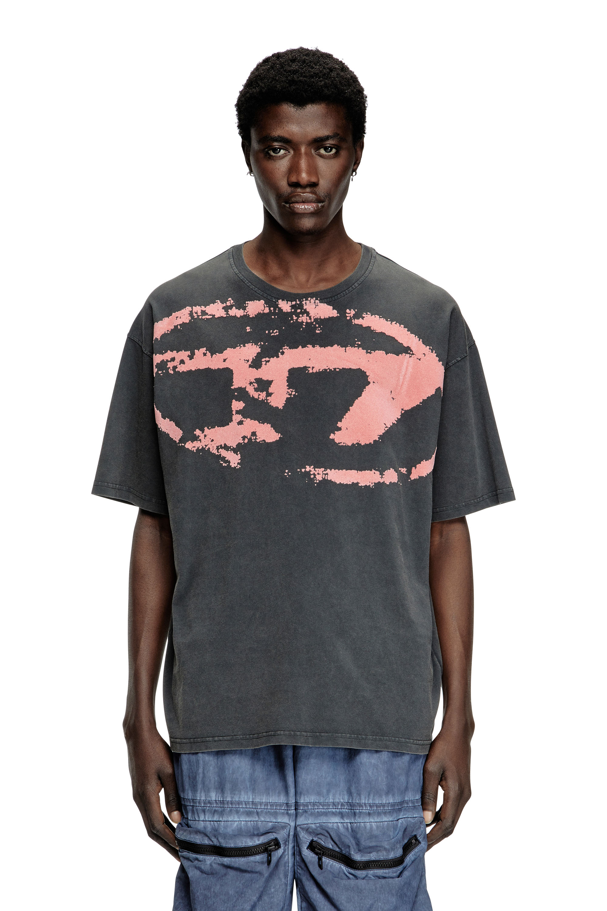 Diesel - T-BOXT-R21, Man's Acid-wash T-shirt with flocked Oval D logo in Black - 2